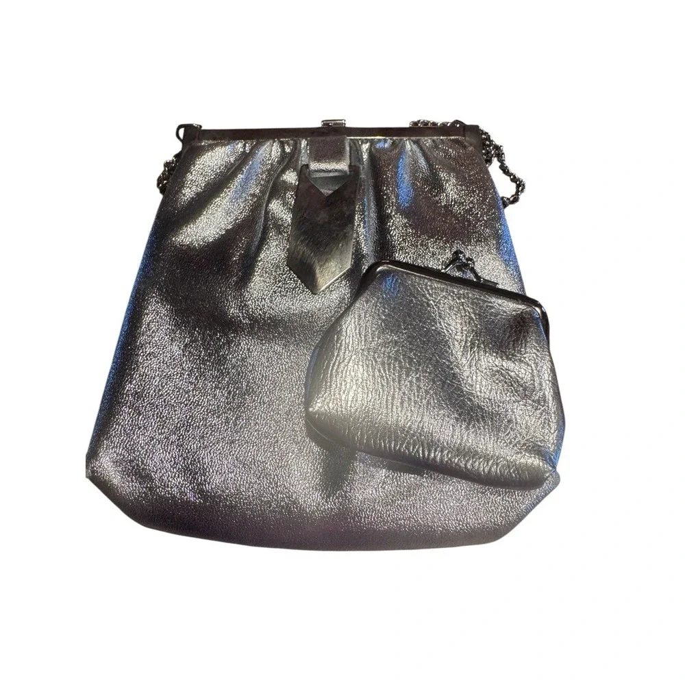 Vintage Art Deco Silver Metallic Handbag &Coin Purse Chain Strap Mirrored Clip‎